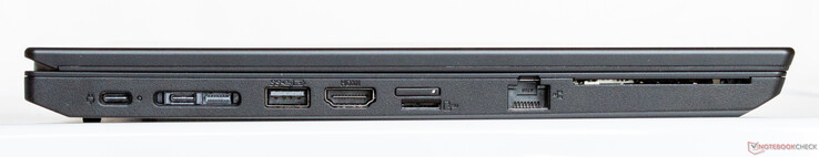 USB-C 3.1 Gen 2 met stroomvoorziening, dockingpoort (USB-C 3.1, LAN), USB-A 3.0, HDMI 2.0, microSD- en SIM-slot, ethernet, smartcardlezer