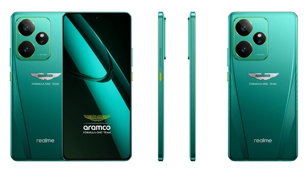 De Realme GT 7 Dream Edition heeft een gele aan/uit-knop en gele accenten rond het camera-eiland. (Afbeeldingsbron: Realme)