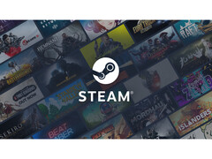 Een promotionele afbeelding voor Steam met het logo in het midden tegen een achtergrond van verschillende gamecovers. (Afbeeldingsbron: Steam)