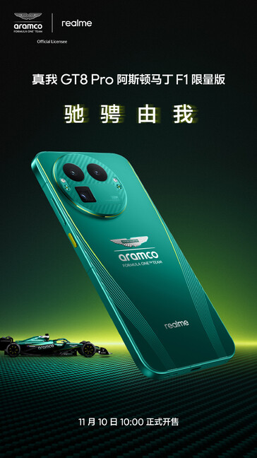 De Realme GT 8 Pro Aston Martin F1 Edition (Afbeelding bron: Realme)
