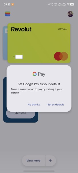 Een nieuw pop-upvenster stelt voor om Google Pay in te stellen als standaardbetaalmethode.