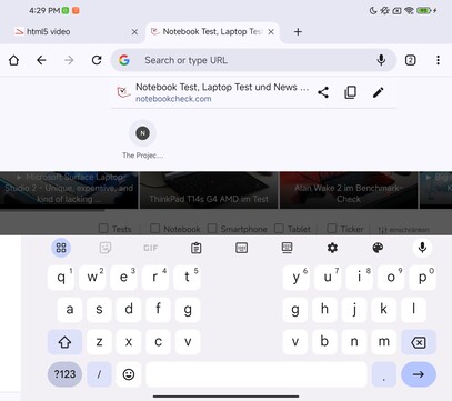 Toetsenbord op het binnenste scherm, liggende modus (Google Gboard)