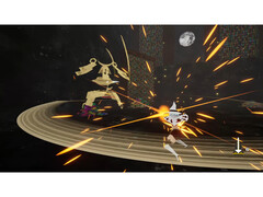 Een gameplay screenshot van Metro Gravity, waarop de ritmische gevechten te zien zijn. (Afbeelding Bron: Steam)