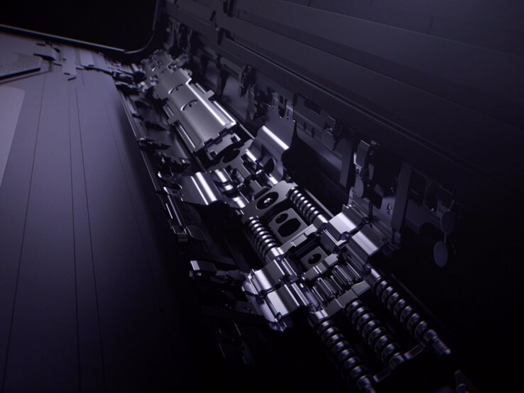 Close-up van een opvouwbare smartphone-scharnier met metalen onderdelen en veren, die de Apple iPhone Fold-techniek voorstelt (Afbeelding bron: Oppo)