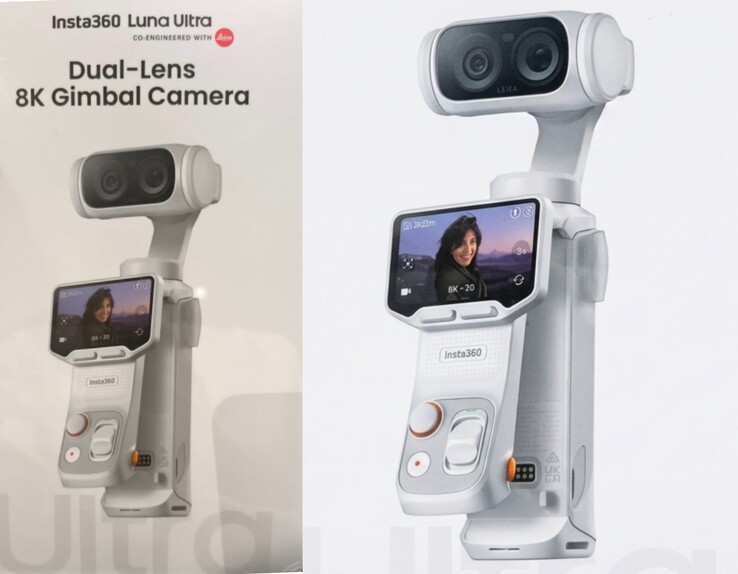 Insta360 Luna Ultra originele detailverpakking (links) vs AI-verbeterd close-up beeld (rechts).