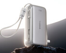 De SuperCharge Pro 3-in-1 wordt geleverd met twee kabels: een geïntegreerde en een afneembare. Afgebeeld: een promo render van de powerbank.