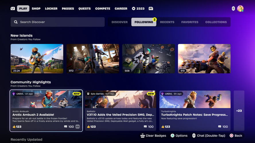 Een screenshot van een voorgestelde Creator Communities-sectie in Fortnite. (Afbeelding Bron: Epic Games)
