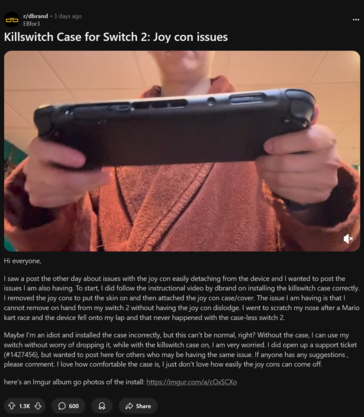 Killswitch Switch 2 Joy-Cons laten los (Afbeelding bron: screenshot, dbrand subreddit)
