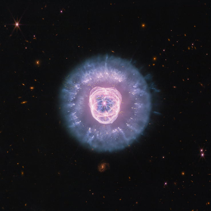 Een afbeelding van NGC 2392, gemaakt door de James Webb-ruimtetelescoop met behulp van de NIRCam- en MIRI-instrumenten.