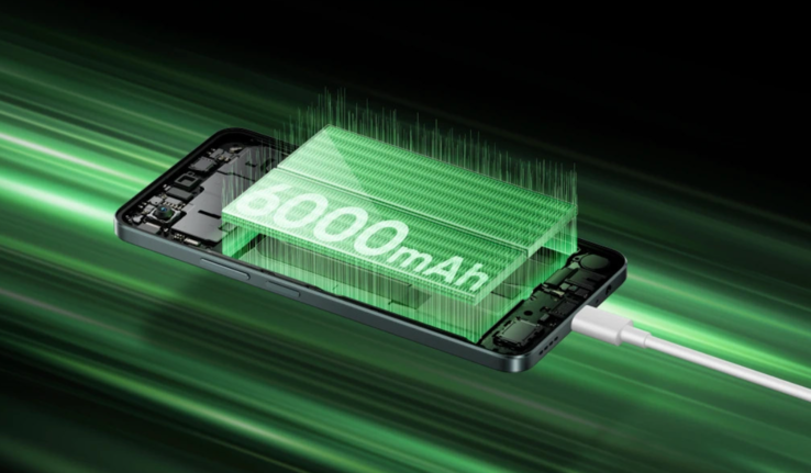 De Realme P4 Lite 4G heeft een batterij van 6.000 mAh (Afbeelding bron: Realme)