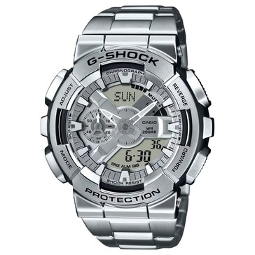 De G-Shock GM-110D-8A heeft een strakke zilveren afwerking en een gunmetal grijze wijzerplaat. (Afbeeldingsbron: Casio VS)