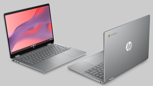 HP Chromebook x360 14 (2026) in Meteor Silver. (Afbeeldingsbron: HP)