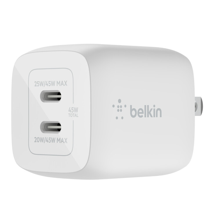 De Belkin BOOSTCHARGE PRO Dual USB-C GaN Wall Charger 45 W. (Afbeelding bron: Belkin)