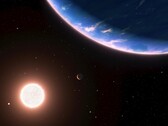 Een illustratie van een kunstenaar met een exoplaneet en een ster.