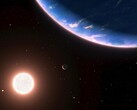 Een illustratie van een kunstenaar met een exoplaneet en een ster.
