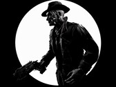 Een zwart-witfoto van Nick Valentine uit Fallout 4, genomen vanuit een zijaanzicht