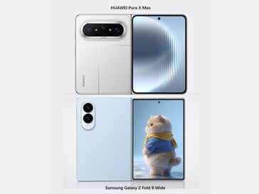 Samsung Galaxy Z Fold 8 Wide renders naast de Huawei Pura X Max.