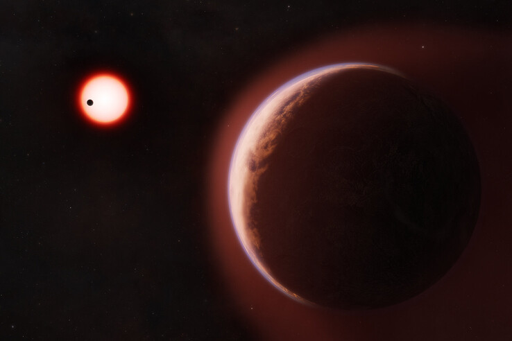 Een artistieke illustratie van de exoplaneet LHS 1140 b.