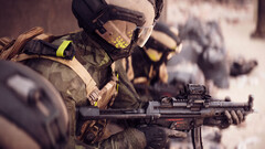 Een soldaat van een van de facties in Battlefield 6 met een SMG in de hand. (Afbeelding bron: EA)