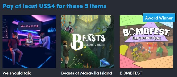 Decoratieve afbeelding. Het eerste niveau bevat 5 spellen en kost $4 (Afbeelding bron: Humble Bundle)