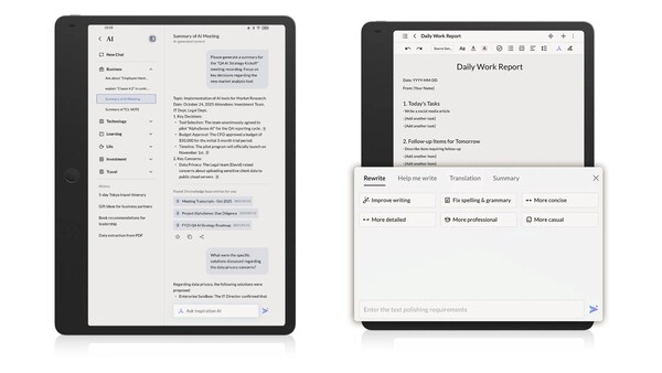 De TCL Note A1 NxtPaper wordt geleverd met verschillende AI-functies. (Afbeeldingsbron: TCL)