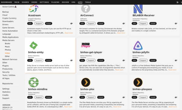 Slechts enkele van de plugins en Dockers die beschikbaar zijn op Unraid. TrueNAS heeft een even indrukwekkende selectie. (Bron: NotebookCheck)