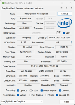 GPU-Z Iris Xe Graphics G7