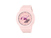 Een kleine, lintvormige wijzer op negen uur is de enige campagneaanduiding op het volledig roze horloge.