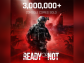 Een banner die 3 miljoen verkochte exemplaren aankondigt voor Ready or Not (afbeeldingsbron Void Interactive X)