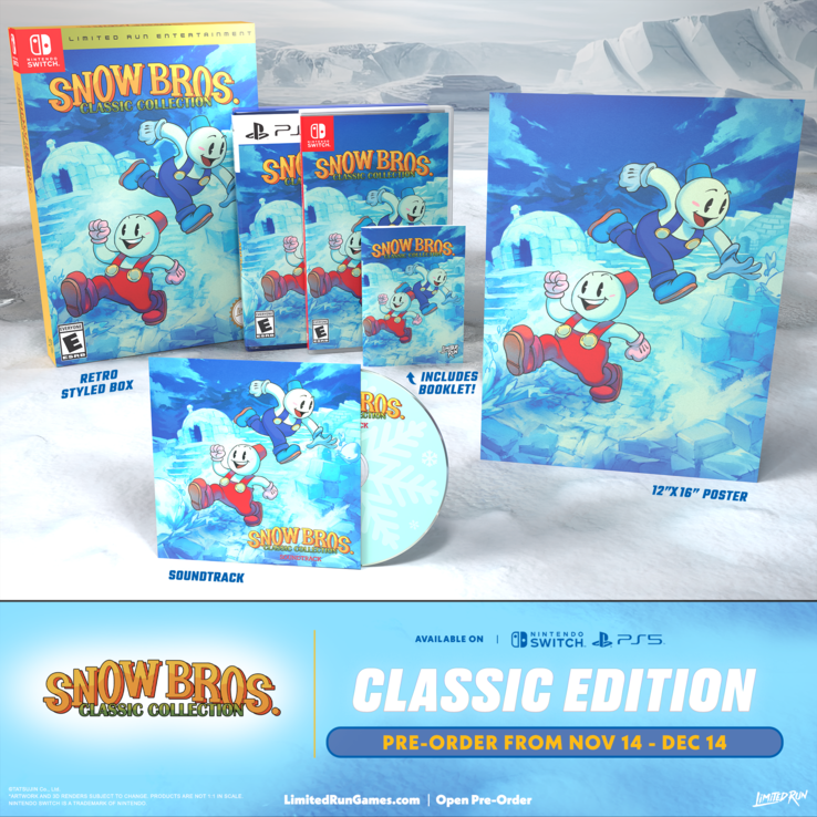Een mockup banner met de Snow Bros. Classic Collection Classic Edition (bron: Limited Run Games)