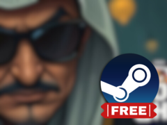 Oil Sheik heeft elementen van simulatie, puzzel en aandelenhandel. Afgebeeld - de vage cover thumbnail voor het spel, met het Steam-logo erbovenop (bron: Steam - Bewerkt)