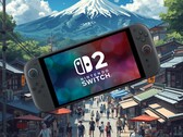 Switch 2 getoond met Japanse achtergrond
