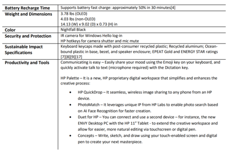 HP Envy x360 15,6-inch AMD - Specificaties contd.. (Bron: HP)