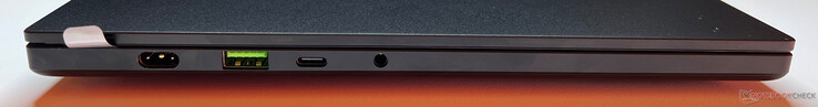 Linkerkant: Voeding, USB-A 3.2 Gen.2 (10 Gbps), USB-C 4.0 (40 Gbps, DisplayPort 2.1, Power Delivery), 3,5 mm audio