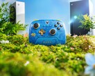 8BitDo Zeldzame 40e verjaardagscontroller met Xbox Series X en Series S consoles op de achtergrond. (Afbeelding Bron: Officiële 8BitDo promotieposter)