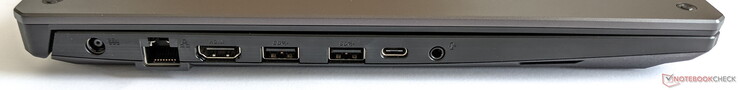 Linkerzijde: Stroomvoorziening, Gigabit LAN, HDMI 2.0b, 2x USB-A 3.2 Gen. 2, 1x USB-C 3.2 Gen. 2, gecombineerde audio-aansluiting