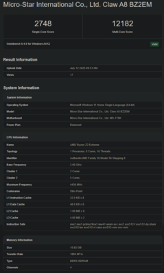 AMD Ryzen Z2 Extreme Geekbench CPU (beeldbron: Geekbench)