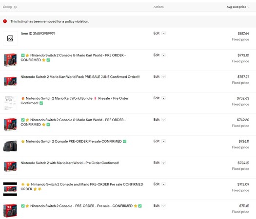 Nintendo Switch 2 eBay voorverkoop (Afbeelding bron: screenshot, eBay)