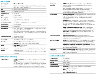 Specificatieblad van de UFS-variant