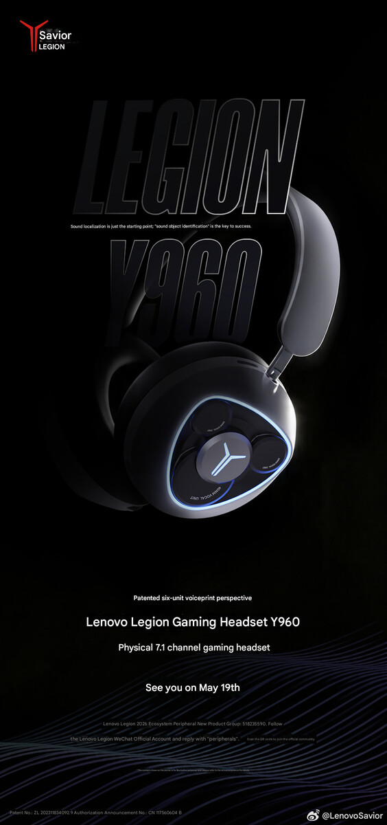De teaserafbeelding van de Legion Y960 gaming headset (machine vertaald)
