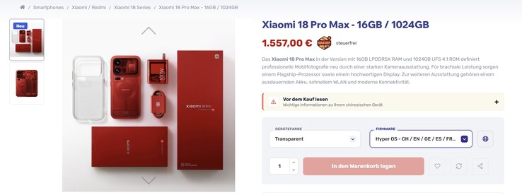 De rode, transparante Xiaomi 18 Pro Max-editie zou duurder moeten zijn dan de andere kleuropties.