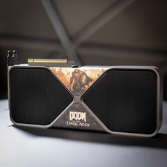 Een Doom: The Dark Ages gethematiseerde GeForce RTX 5090 GPU is beschikbaar (bron: Nvidia)
