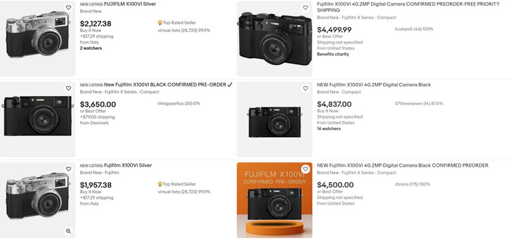 Sommige ebay listings voor Fujifilm X100VI pre-orders verwachten dat kopers maar liefst $4.800 voor de compacte camera zullen betalen. (Afbeeldingsbron: eBay)