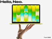 De MacBook Neo is nu verkrijgbaar vanaf 699 dollar. Afbeelding: een promotiefoto waarop de voorkant van de laptop te zien is (bewerkt).