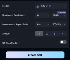 Het model en de resolutie kiezen (afbeeldingsbron: Screenshot op Vidu.com)