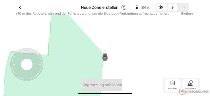Om een kaart te maken, wordt de Mova 1000 bestuurd met een virtuele joystick