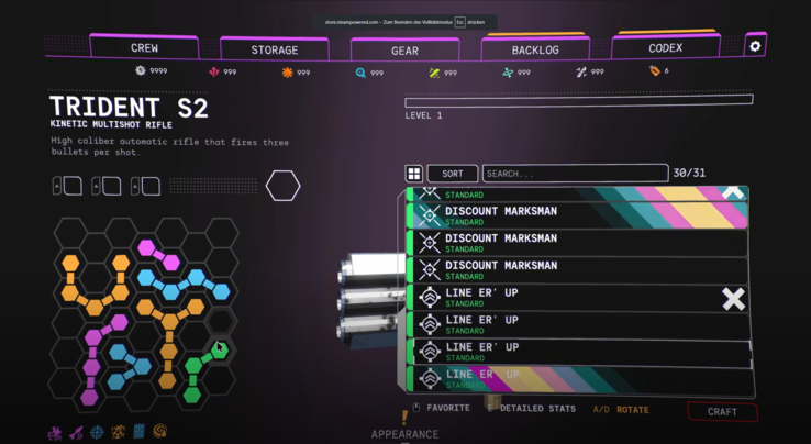 Het op een raster gebaseerde upgradesysteem is een van de kernmechanieken van de game en maakt bijzonder flexibele builds mogelijk.