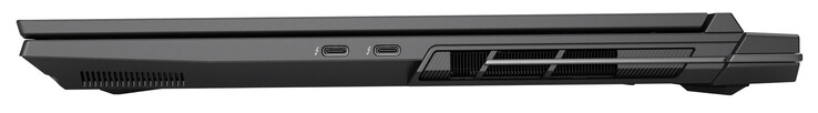 Rechts: Thunderbolt 4 (USB-C; DisplayPort, G-Sync), Thunderbolt 4 (USB-C; Power Delivery, DisplayPort, G-Sync)