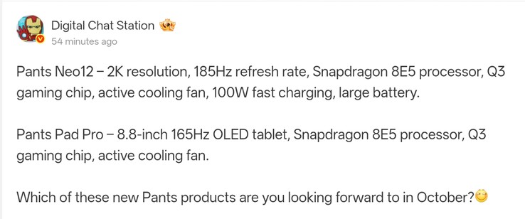 Specificaties van de iQOO Neo 12 uitgebreid beschreven in Weibo-bericht van Digital Chat Station