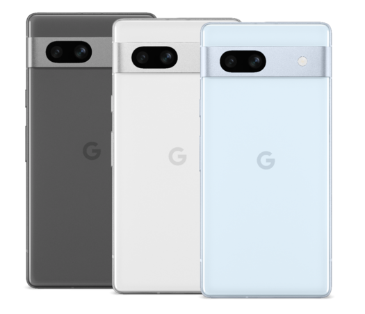 Google Pixel 7a - Kleurenopties Houtskool, Sneeuw en Zee. (Afbeelding Bron: Google)